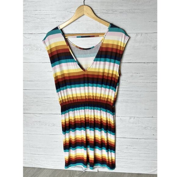 ModCloth Dress Womens Size Large Colorful Striped Elastic Waist Comfort Jersey - Picture 12 of 16